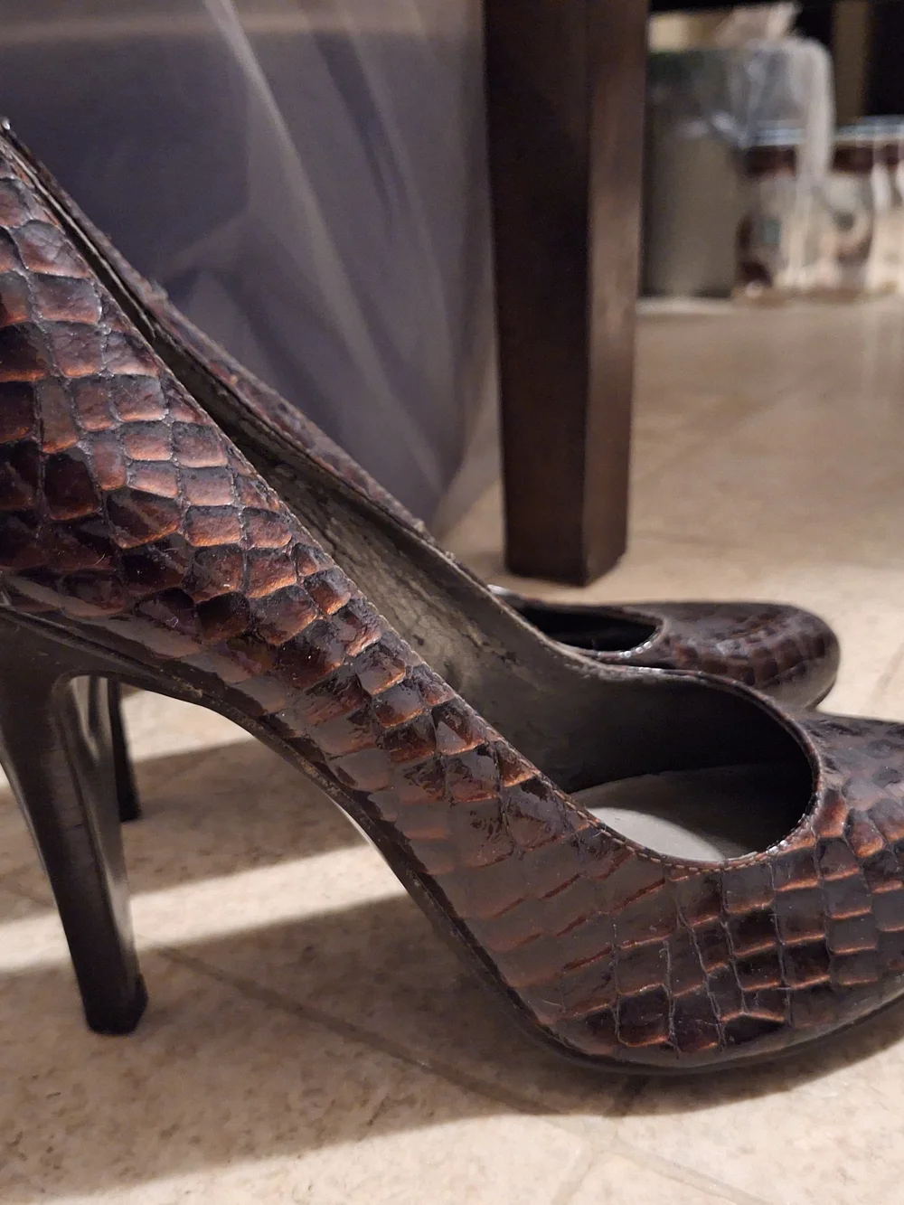 Jessica Simpson Brown Faux-Snakeskin High Heel Pumps